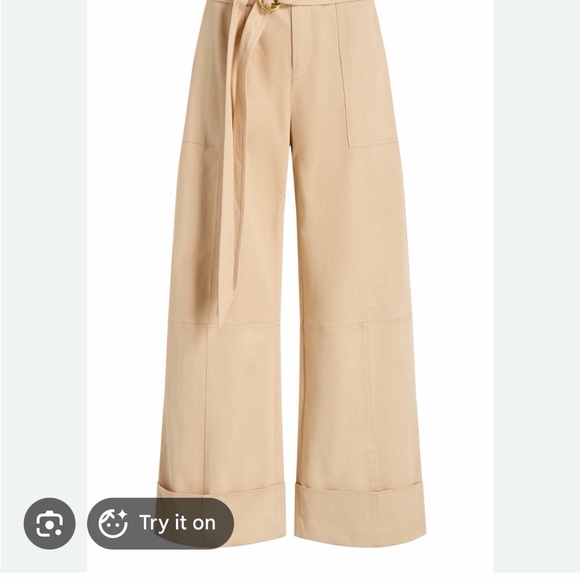 Cinq a Sept Women's Cream Wide-Leg double belt Pants - Picture 6 of 6